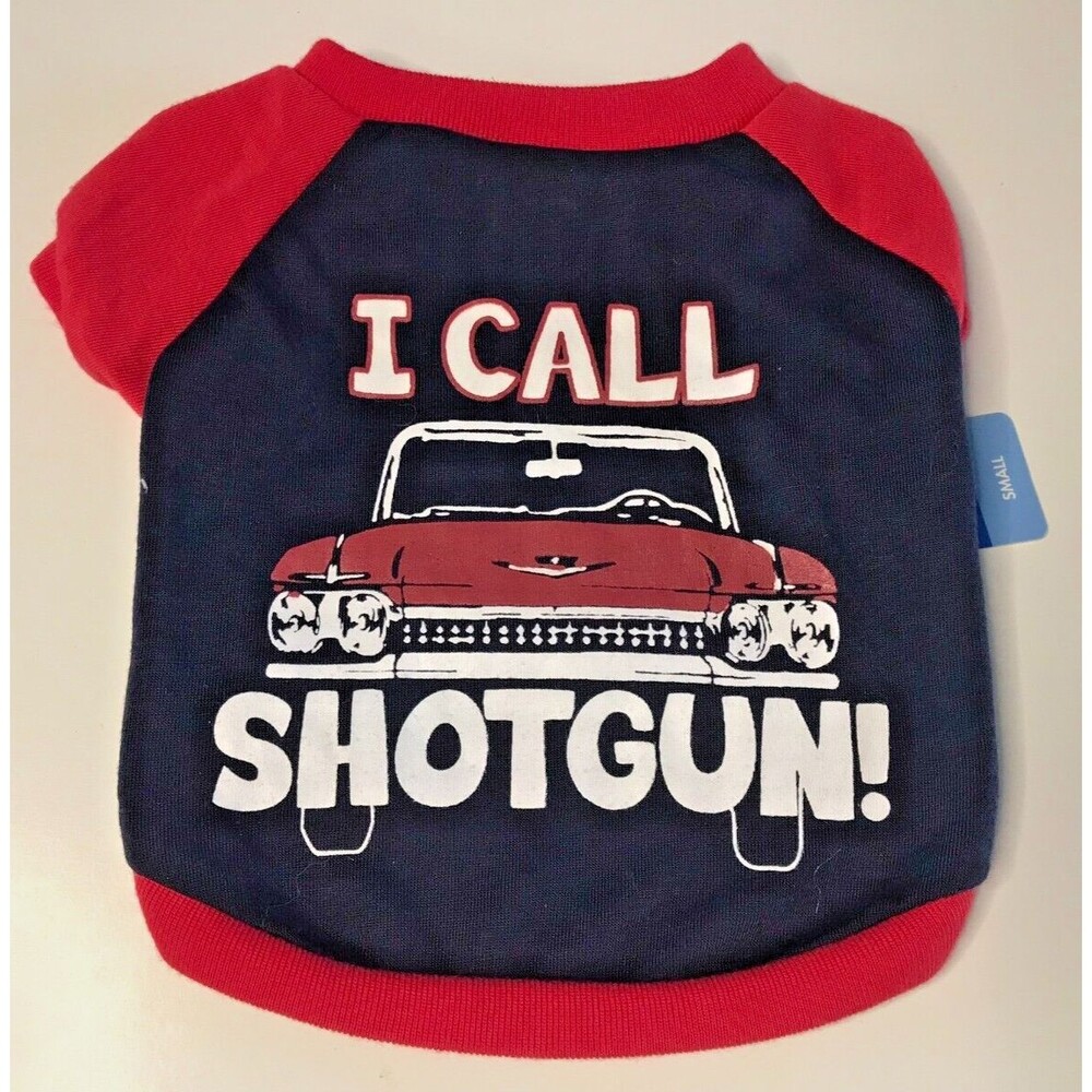Stylish Red and Blue Dog T-Shirt - I Call Shotgun